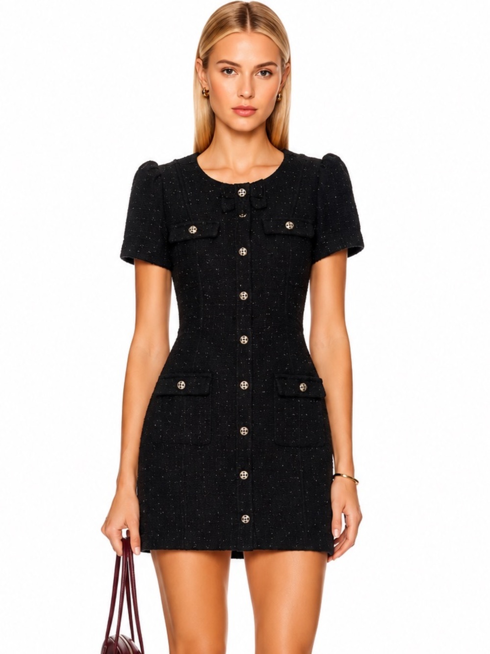Parisian Chic Black Tweed Button-Front Mini Dress Self-portrait Style Large L